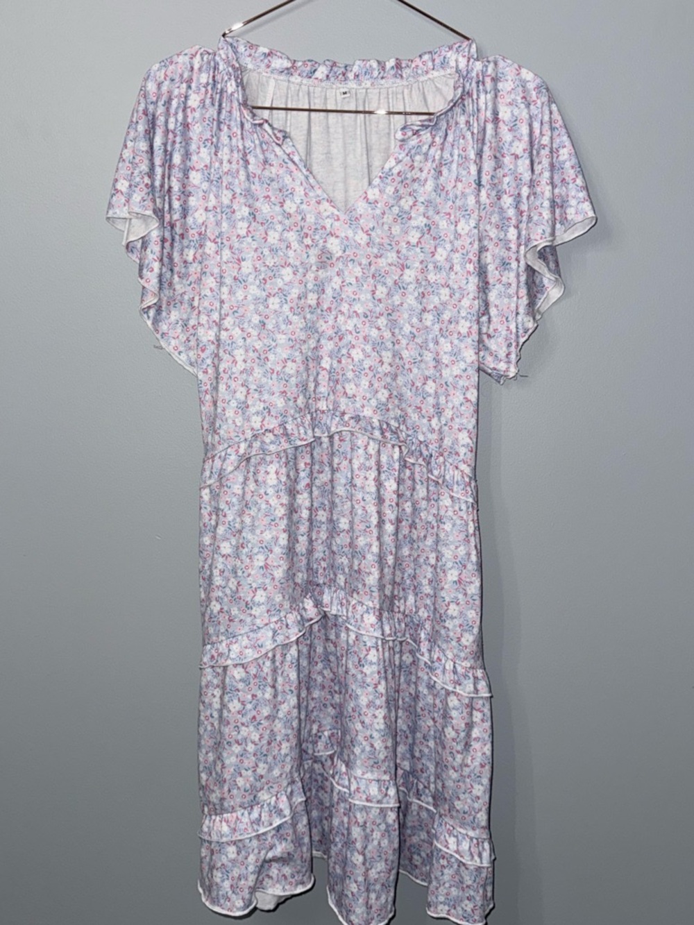 Amazon Lavender Floral Tiered Mini Dress